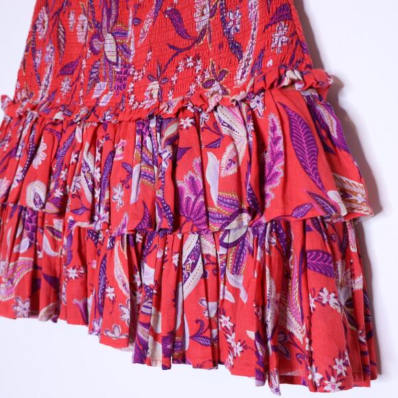SUNDRY Floral Tiered Skirt Red Smocked Ruffle Lightweight Women's 1 / US S - Picture 5 of 14